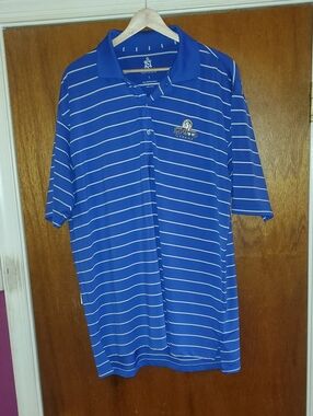 TURTLESON TOUR PERFORMANCE Blue Striped Men's Golf Polo. Really Big Shirt.